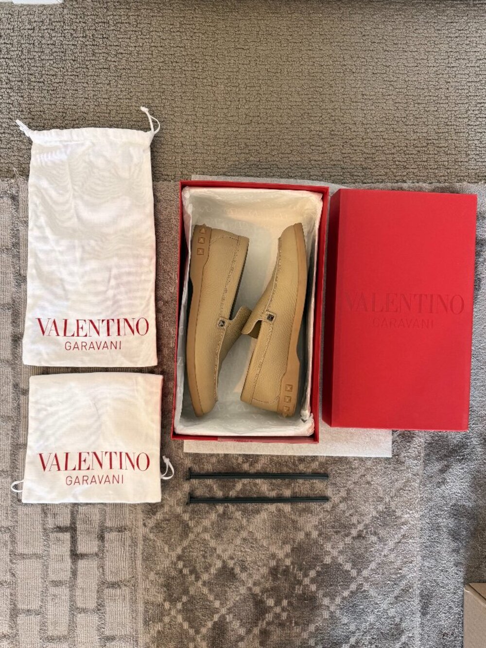 Valentino Slip-On Loafers, Rockstud in Light Brown Leather (Size EU 42 / US 9)